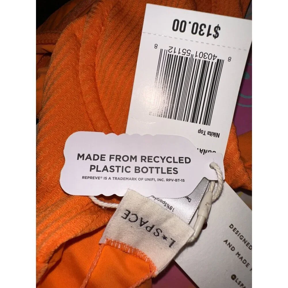 L*Space Bitsy Recycled Plastic High-Waist Ribbed Bikini Top S/P Bright Orange